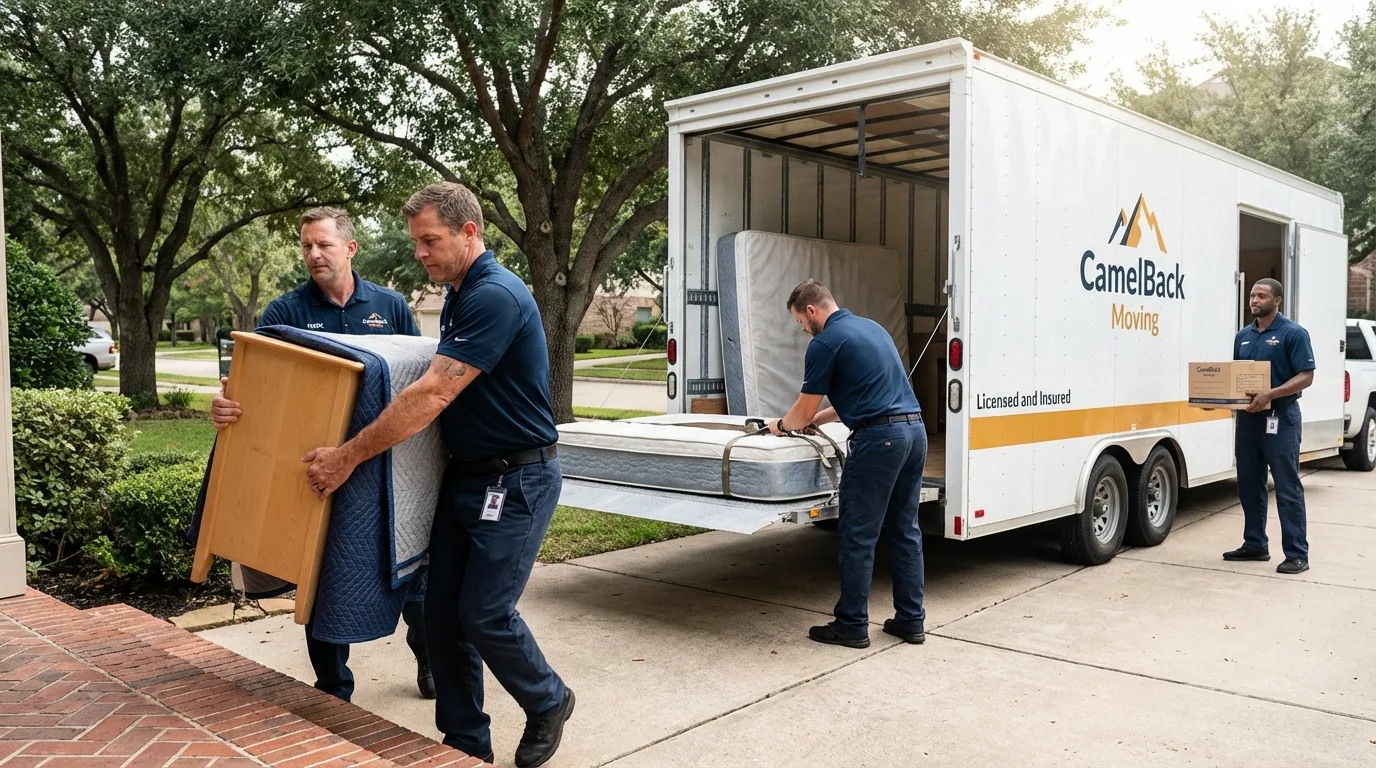 Crew loading residential truck for cross-state move from Fair Haven, VT